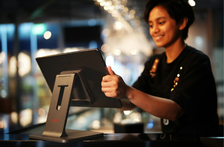 Modern restaurant POS system in use